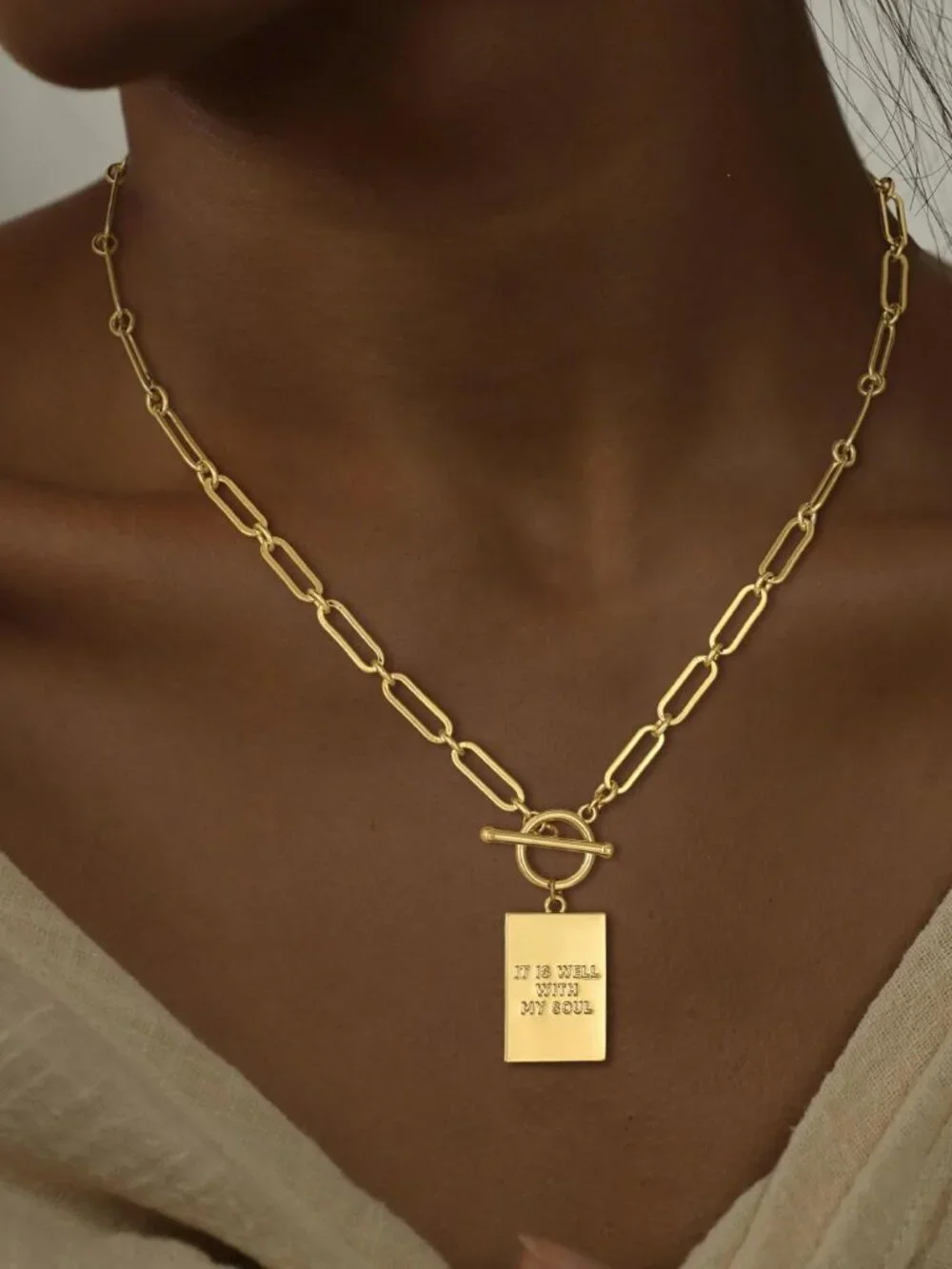 Cross Necklace for Women Trendy, Dainty 14K Gold Plated Paperclip Charm Necklace - Picture 3 of 7
